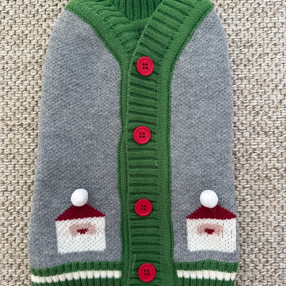 Cozy Green and Gray Cardigan with Red Buttons